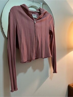 Everlane Ribbed Zip Hoodie in Rose size small